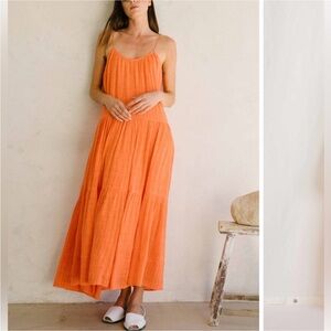 Apiece Apart Saluda Tiered Maxi Dress Size XL Boho Cotton Blend Gauze In Nastu